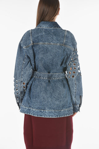 Cut Out Details Denim Jacket with Belt