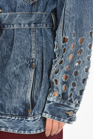 Cut Out Details Denim Jacket with Belt