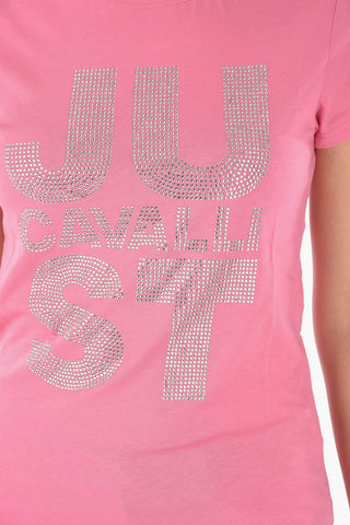 Crew-neck T-shirt with Rhinestone Logo