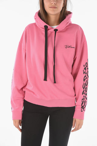Felpa Hoodie a tinta unita con stampa sulla manica