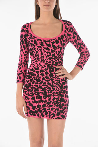 Animal Patterned Knitted Mini Bodycon Dress
