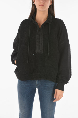 Furred F-CROPTED Sweatshirt with Asymmetrical Half-zip