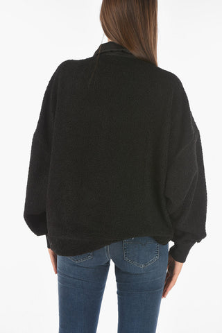 Furred F-CROPTED Sweatshirt with Asymmetrical Half-zip