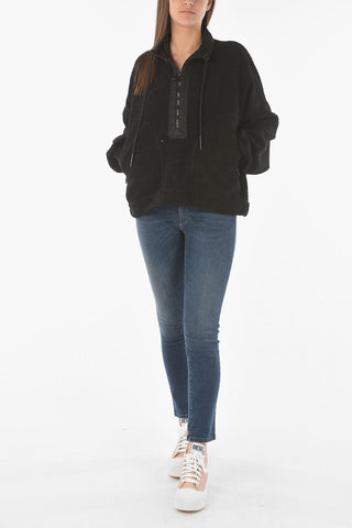 Furred F-CROPTED Sweatshirt with Asymmetrical Half-zip
