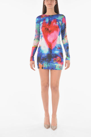 Tie Dye Effect Bodycon Dress with Long Sleeve
