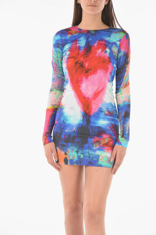 Tie Dye Effect Bodycon Dress with Long Sleeve