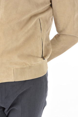 ID Suede Leather MET SUE 05 Bomber with Ribbed Hems