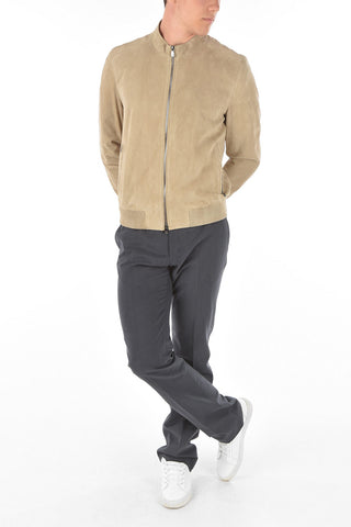 ID Suede Leather MET SUE 05 Bomber with Ribbed Hems