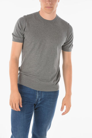 Maglia Girocollo a Maniche Corte in Cotone e Cashmere