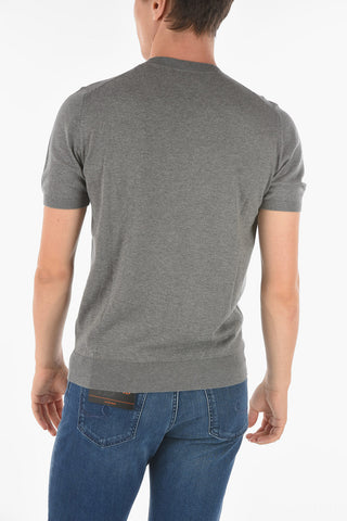 Maglia Girocollo a Maniche Corte in Cotone e Cashmere