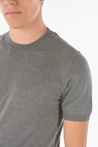 Maglia Girocollo a Maniche Corte in Cotone e Cashmere