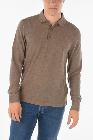 Polo Neck Honeycomb Cotton Blend Sweater