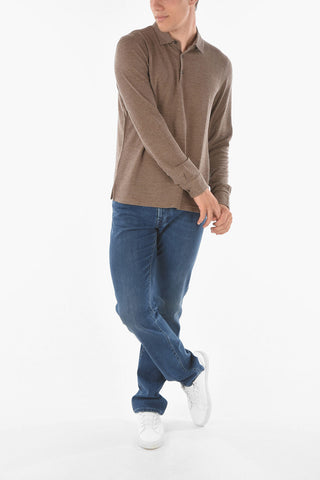Polo Neck Honeycomb Cotton Blend Sweater