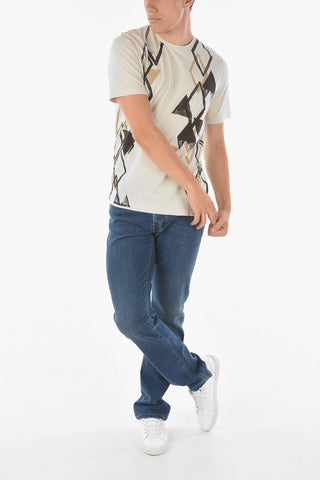 Crew Neck Printed Stretch Cotton T-Shirt