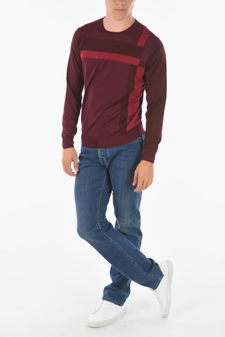 Crew Neck Two Tone Virgin Wool Sweater