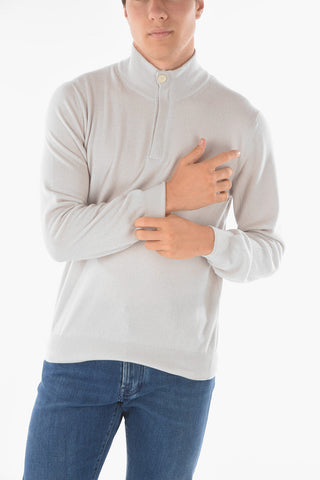 Maglia Mock Neck in Cashmere con Half Zip e Bottone