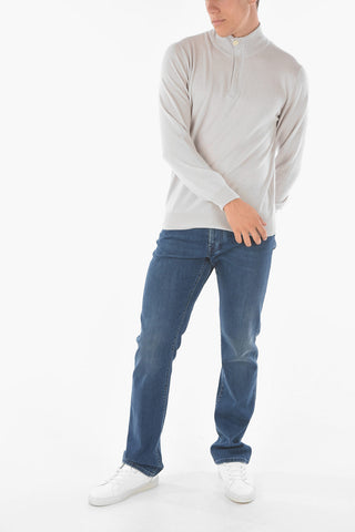 Maglia Mock Neck in Cashmere con Half Zip e Bottone