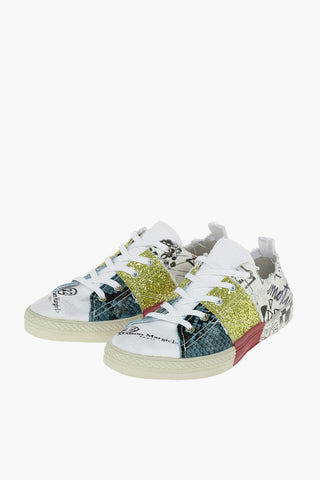 MM22 Logoed Canvas Sneakers with Leather and Glitter Details