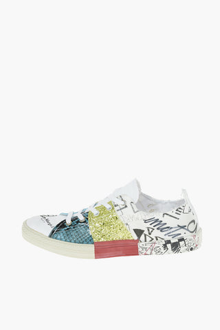 MM22 Logoed Canvas Sneakers with Leather and Glitter Details