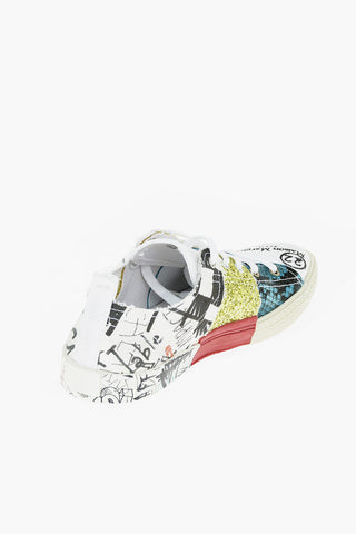 MM22 Logoed Canvas Sneakers with Leather and Glitter Details
