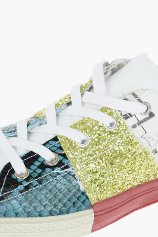 MM22 Logoed Canvas Sneakers with Leather and Glitter Details