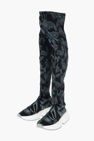 MM6 Floral Patterned Fabric Over-the-knee Boots with Statement Sole