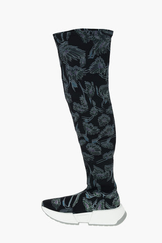 MM6 Floral Patterned Fabric Over-the-knee Boots with Statement Sole
