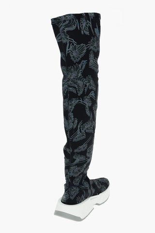 MM6 Floral Patterned Fabric Over-the-knee Boots with Statement Sole