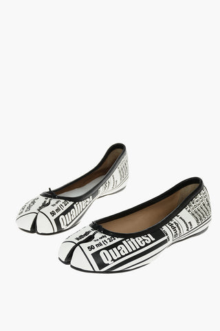MM22 Leather TABI Ballet Flats with Lettering Print