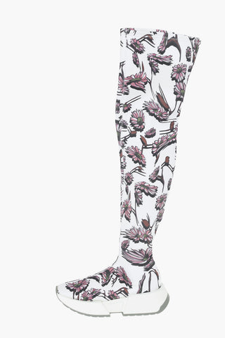 MM6 Floral Patterned Fabric Over-the-knee Boots with Statement Sole