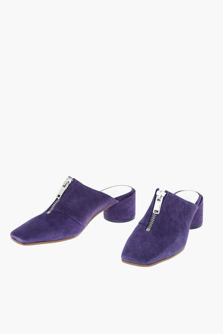 MM6 Suede Leather Mules with Zip Detail 5cm
