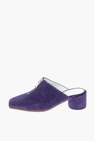 MM6 Suede Leather Mules with Zip Detail 5cm