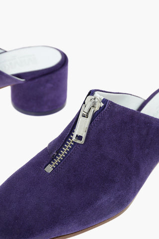 MM6 Suede Leather Mules with Zip Detail 5cm