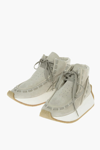 MM6 Suede Leather Sneakers with Lace Trim Detail