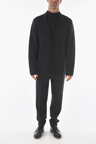 ZZEGNA Knitted 2 Buttons V-Neck Blazer