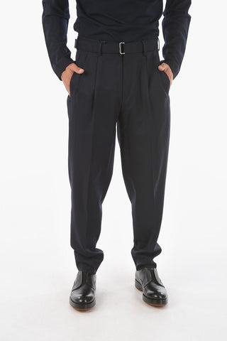 ZZEGNA wool double pleat pants with belt