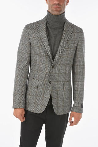 ZZEGNA Houndstooth Patterned 2-button Blazer with Notch Lapel