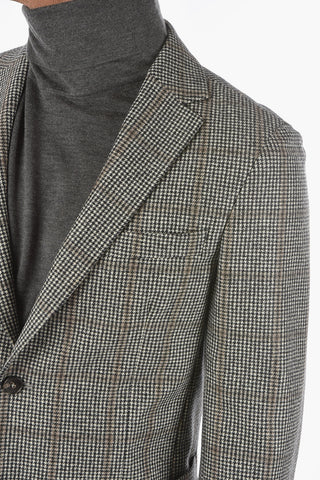 ZZEGNA Houndstooth Patterned 2-button Blazer with Notch Lapel
