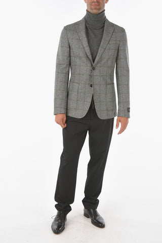 ZZEGNA Houndstooth Patterned 2-button Blazer with Notch Lapel