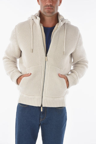 EZ TAILORING hooded cashmere cardigan with real fur removable inner