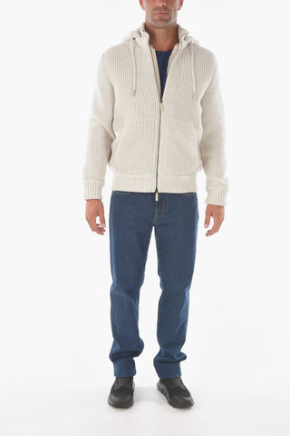 EZ TAILORING hooded cashmere cardigan with real fur removable inner