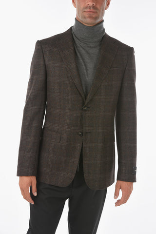 ZZEGNA Glen Checkered Wool Blazer with Notch Lapel