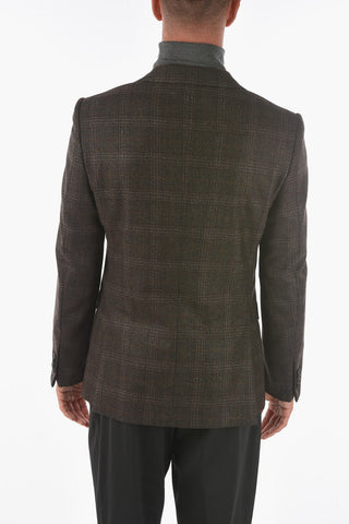 ZZEGNA Glen Checkered Wool Blazer with Notch Lapel