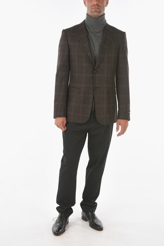 ZZEGNA Glen Checkered Wool Blazer with Notch Lapel