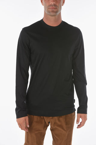 ZZEGNA T-shirt Girocollo in Cotone a Manica lunga