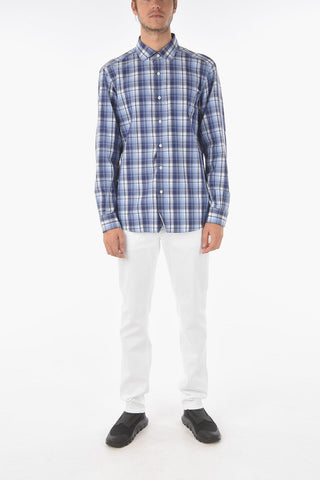 EZ TAILORING Camicia a Quadri Tartan con Collo Francese