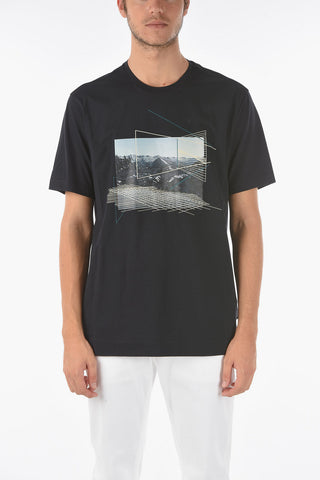 ZZEGNA Front Printed Crew-neck T-shirt