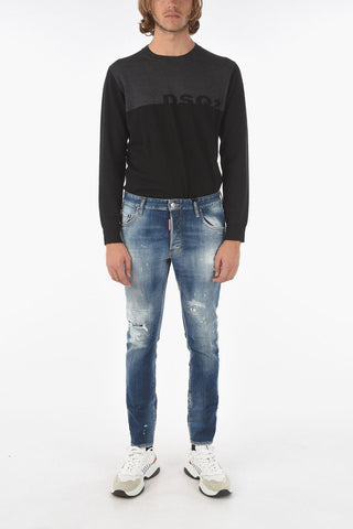 Distressed SKATER FIT Stretch Denims