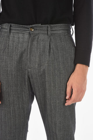 Pantaloni MITTE ad 1 Pince in Misto Cotone Herringbone