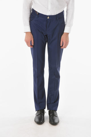 ID LUXURY DENIM Wool 5-pocket Pants with Contrasting Trimmings